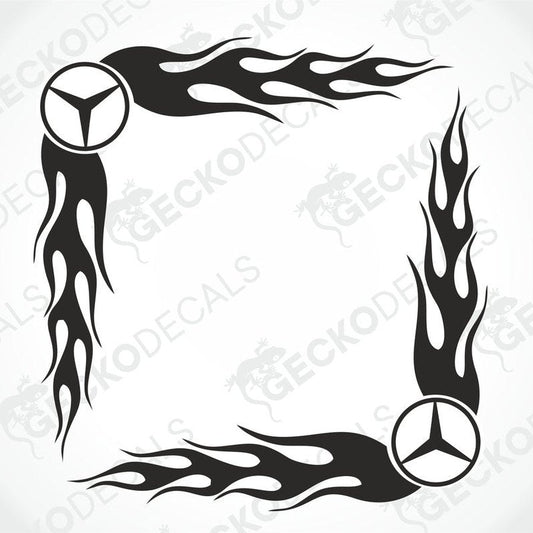 A set of two black tribal patterned side window decals for a vehicle, featuring white stars.
