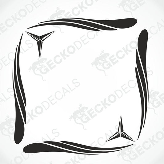 A set of two black tribal design side window decals for vehicles.