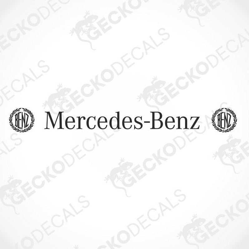 A front view of a Mercedes-Benz truck with a die cut decal on its windscreen.