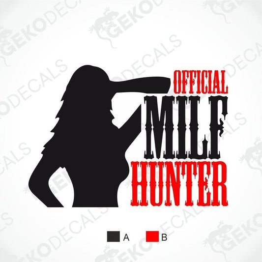 Silhouette of a person with a hat and 'Official Mile Hunter' text on a white background.