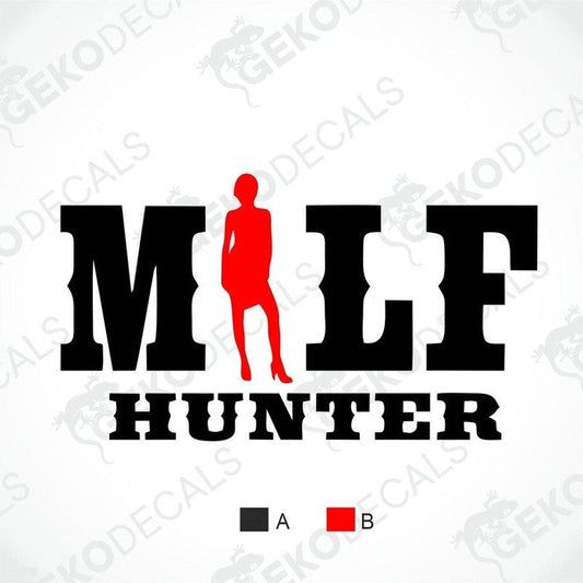 Decal design with 'MLF HUNTER' text and a red silhouette of a person on a white background.