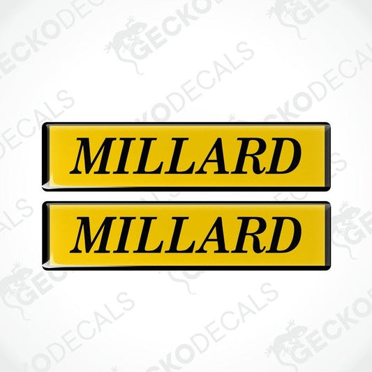 Two yellow stickers with the text 'MILLARD' in black.
