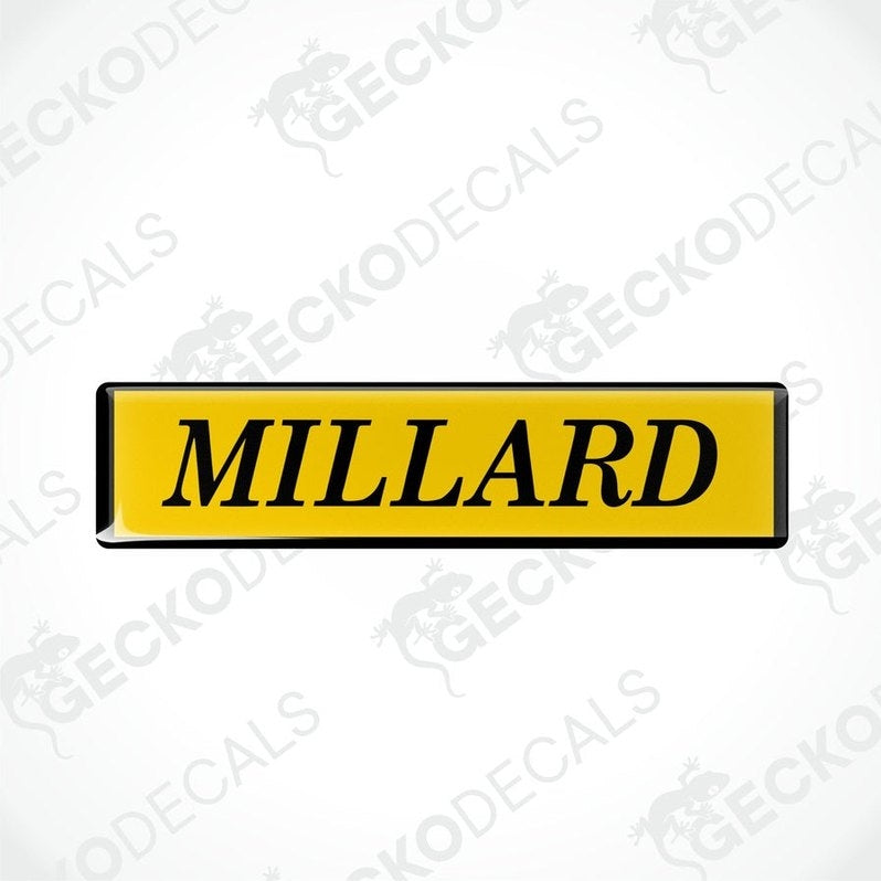 Two yellow stickers with the text 'MILLARD' in black.