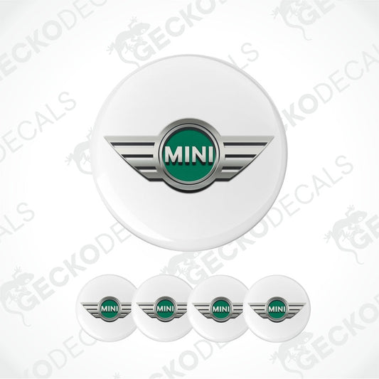 Set of five MINI car logo emblems on a white background