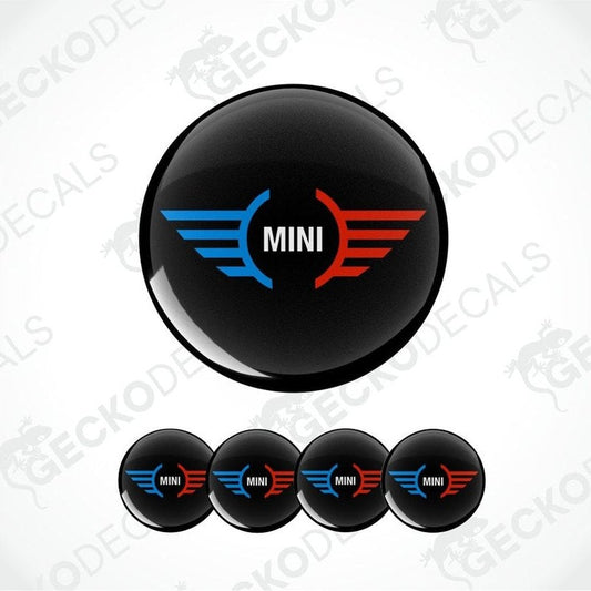 Mini logo in blue and red on a black background, with white MINI lettering in the middle