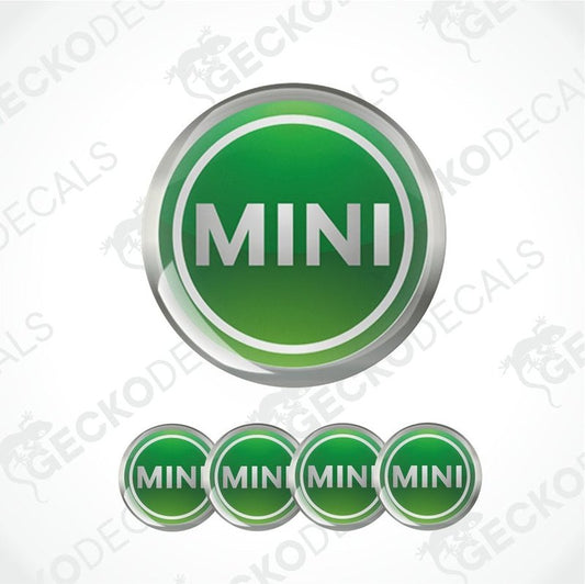 Green 'MINI' logo decal on a white background