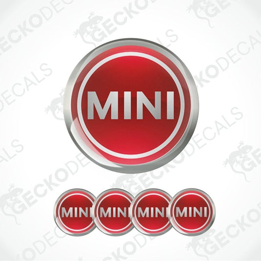 Red 'MINI' logo with a silver border on a white background, featuring the brand 'Gecko Decals'.