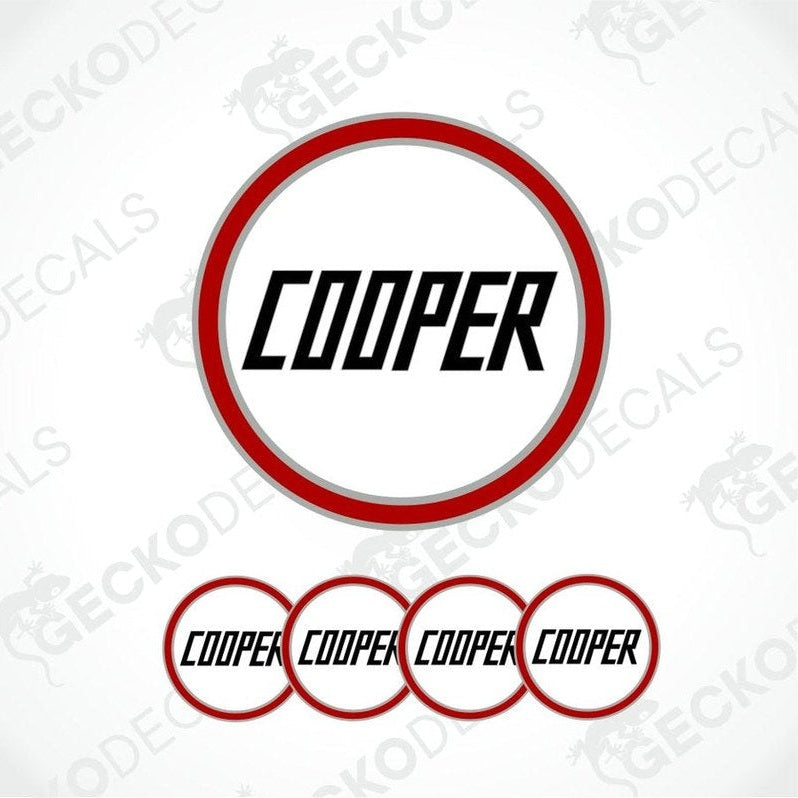 Cooper logo with red and white circle on a light gray background