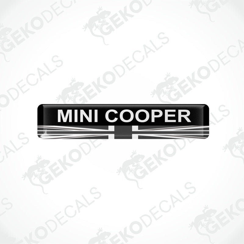  Black, white, and red vinyl decals with the text 'MINI COOPER' on them.