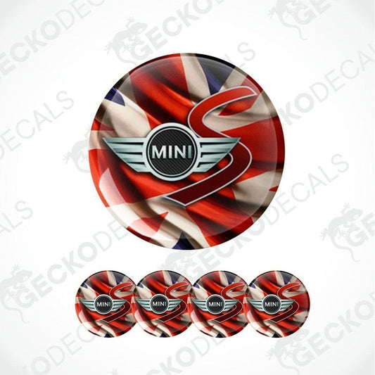 Mini Cooper logo with Union Jack design on a white background