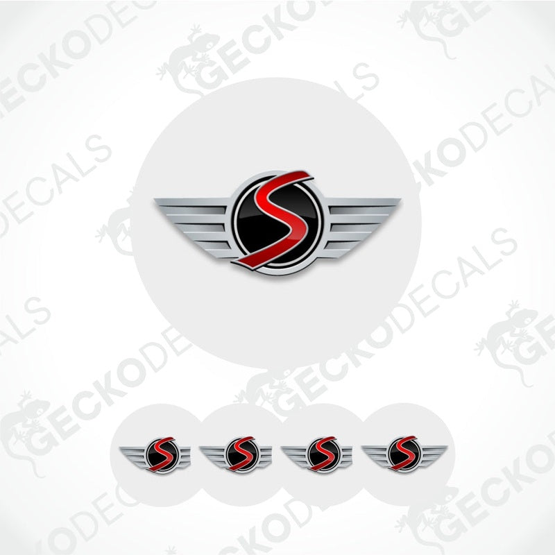 Set of car decals with a logo on a white background