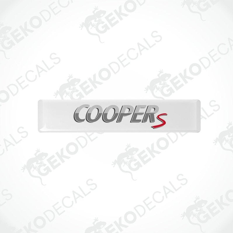  White vinyl decals with 'COOPERS' text in silver and red, designed for use as car stickers.