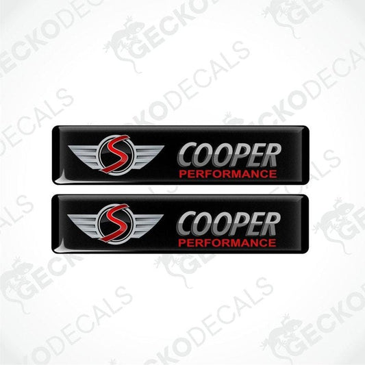 Two 'Cooper Performance' epoxy decals with a GeckoDecals watermark logos on a white background.