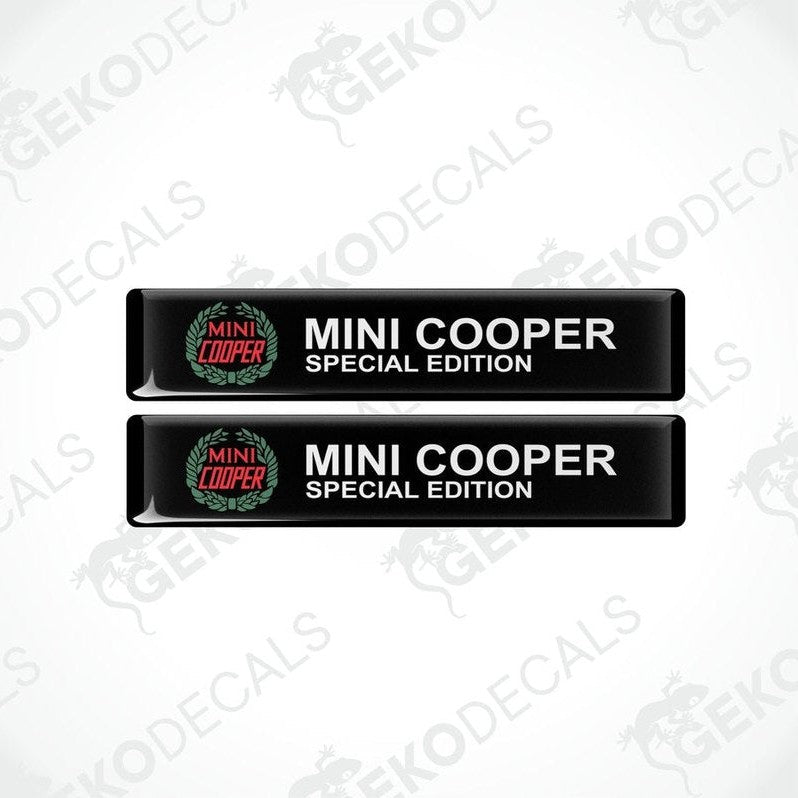 Two Black, green,red and white vinyl decals with the Mini Cooper Special edition logo