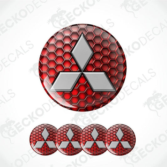 Red and silver Mitsubishi logo with honeycomb pattern on a white background