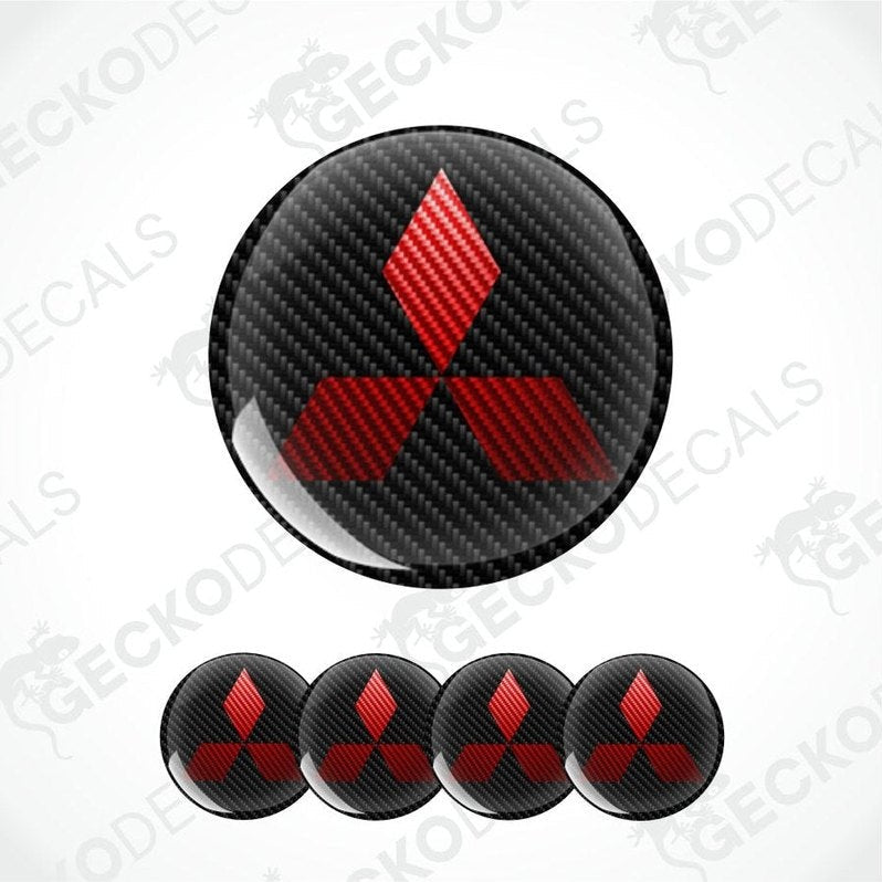 Carbon fiber pattern Mitsubishi logo decal on a white background