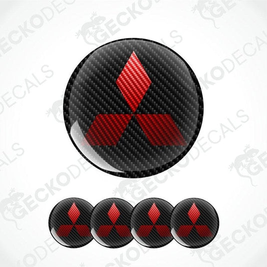 Carbon fiber pattern Mitsubishi logo decal on a white background