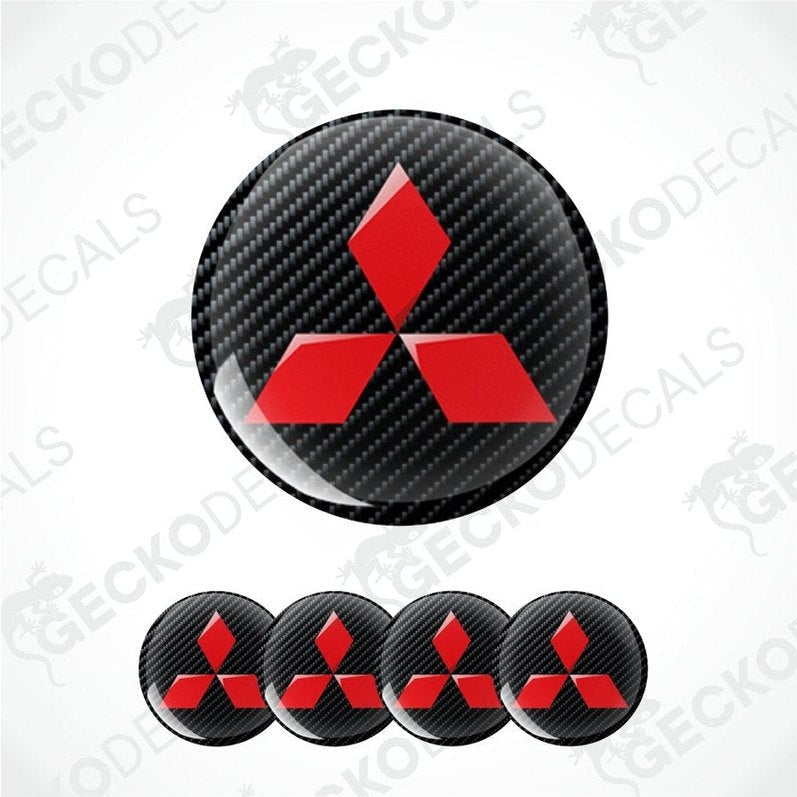 Carbon fiber pattern Mitsubishi logo decal on a white background