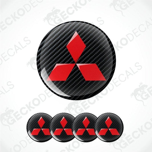 Carbon fiber pattern Mitsubishi logo decal on a white background
