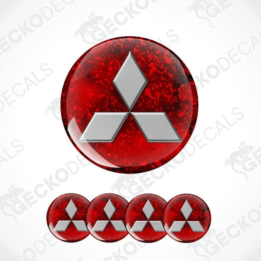 Red and silver Mitsubishi logo decal on a white background with 'Gecko Decals' branding.
