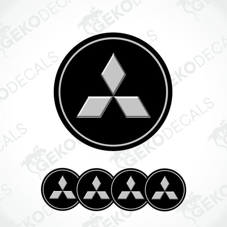 A set of four black vinyl stickers with a diamond-shaped design, representing the Mitsubishi brand.