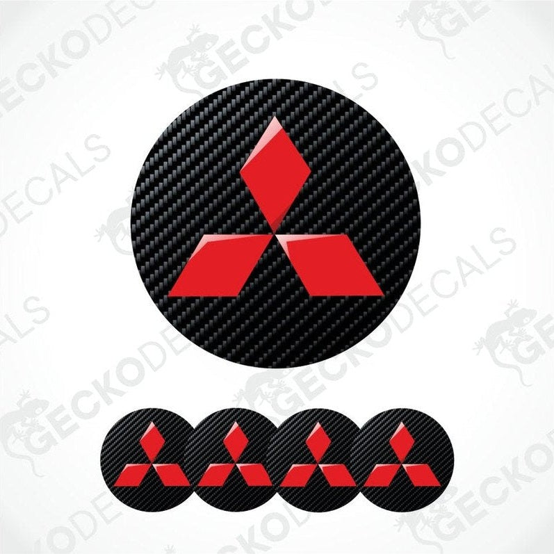 Mitsubishi logo and brand name on a carbon fiber pattern background