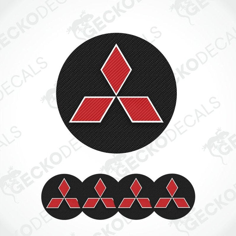 Mitsubishi logo decal with red diamond pattern on black background