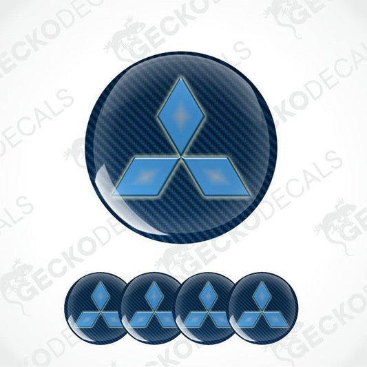 Mitsubishi logo decal with carbon fiber texture on a white background