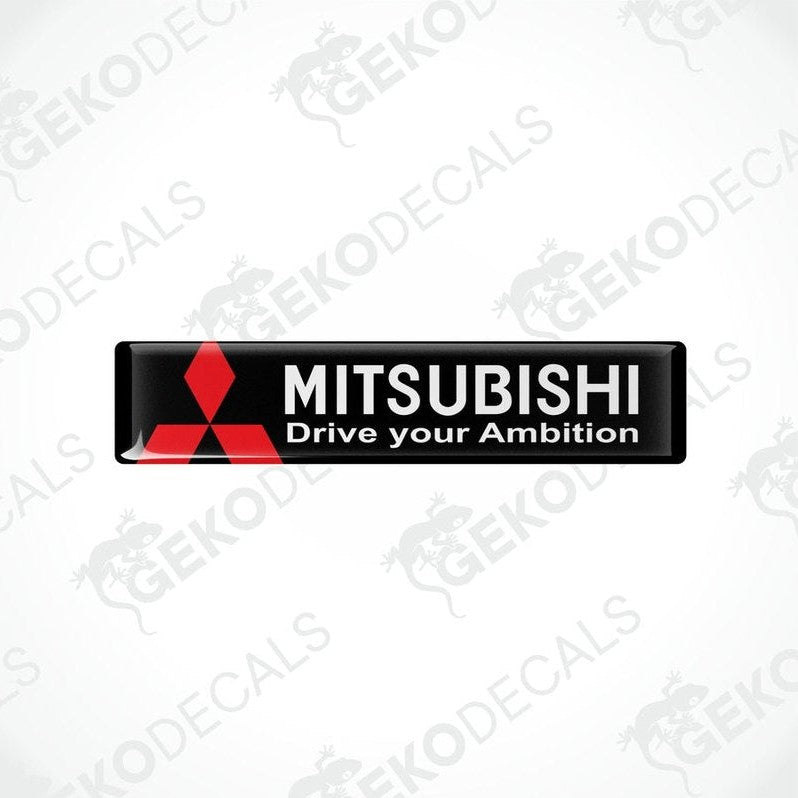  Rectangular black vinyl decals with the Mitsubishi logo and the text 'MITSUBISHI Drive your Ambition' in white and red.
