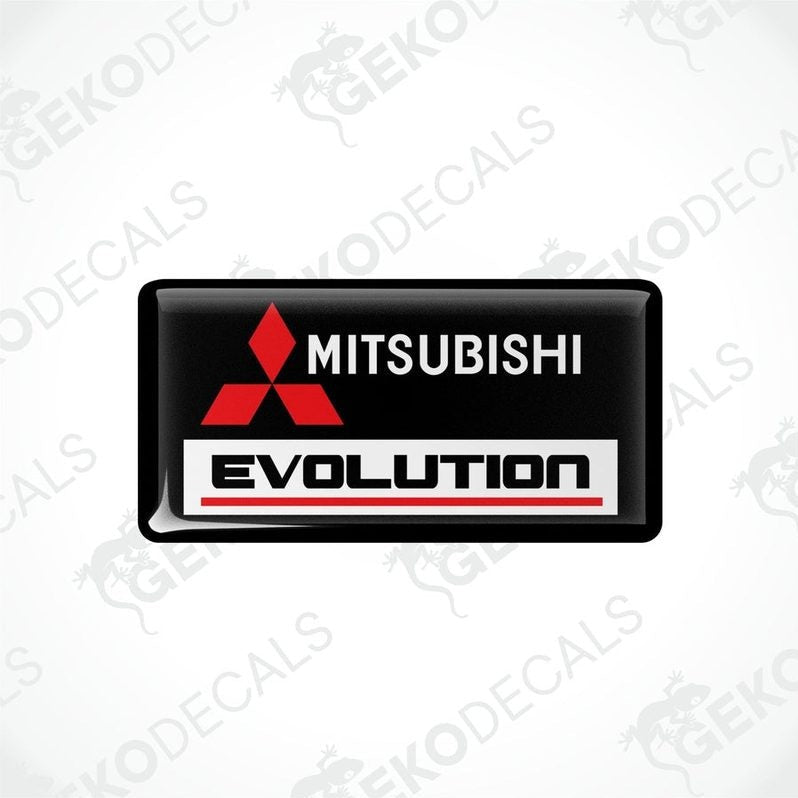 Black vinyl stickers with red and white Mitsubishi Evolution branding.