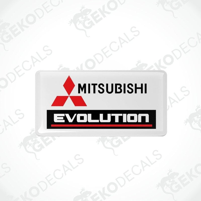 White vinyl stickers with red and black Mitsubishi Evolution branding.