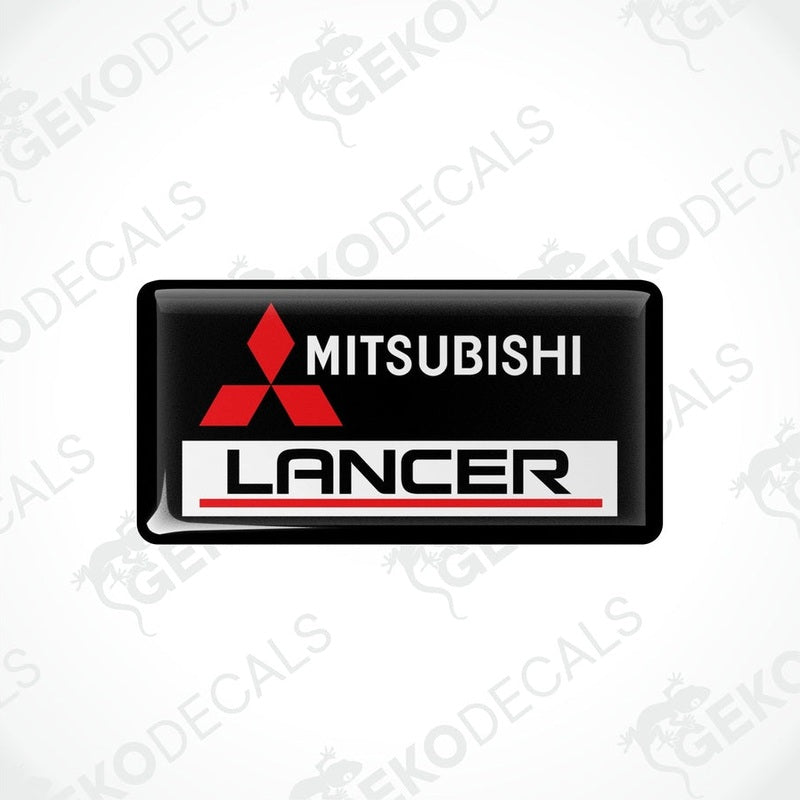  Black vinyl stickers with red and white Mitsubishi Lancer branding.