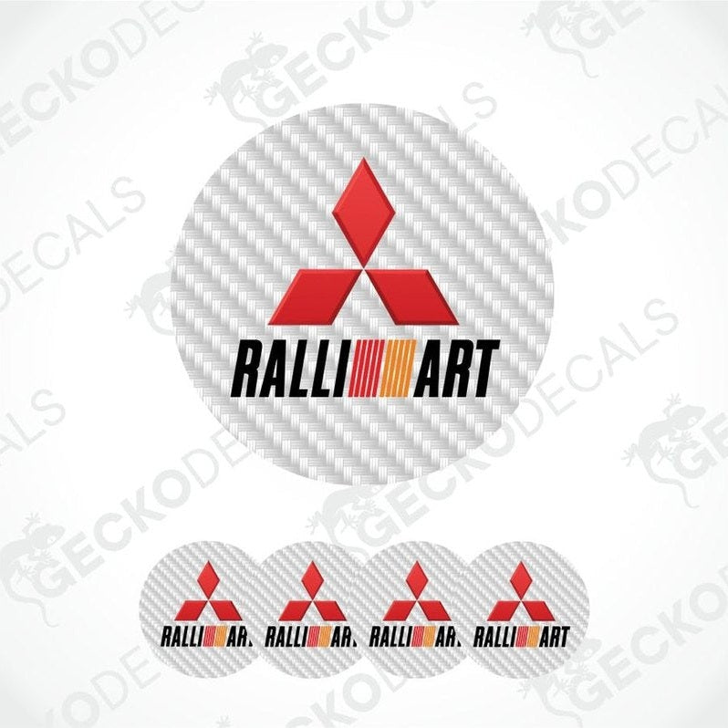 Mitsubishi Ralliart logo with carbon fiber pattern on a white background