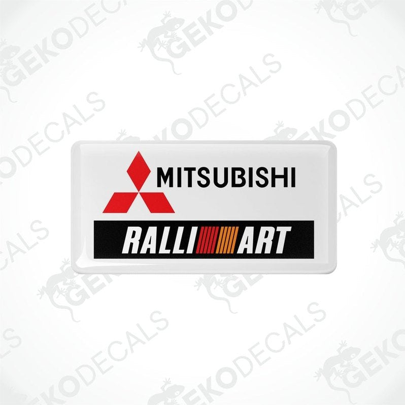 White vinyl stickers with the Mitsubishi Ralliart logo in orange and black.