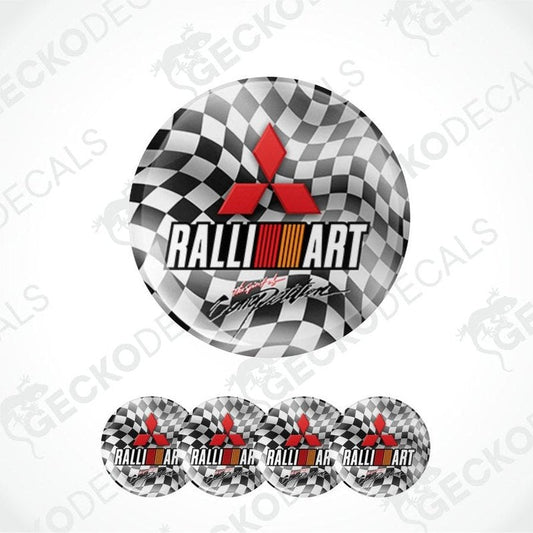 Set of Mitsubishi Ralli Art logo with checkered pattern on a white background