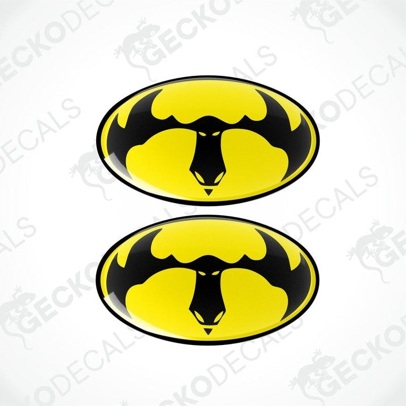 Two yellow and black moose-shaped vinyl decals with a polyurethane coating.