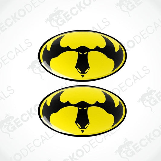 Two yellow and black moose-shaped vinyl decals with a polyurethane coating.