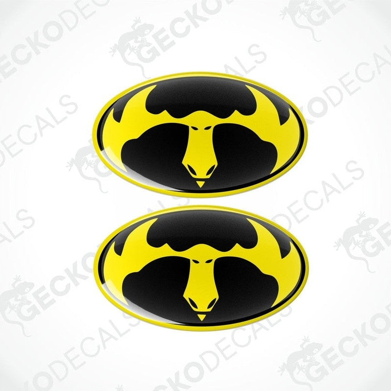 Two black and yellow moose-shaped vinyl decals with a polyurethane coating.