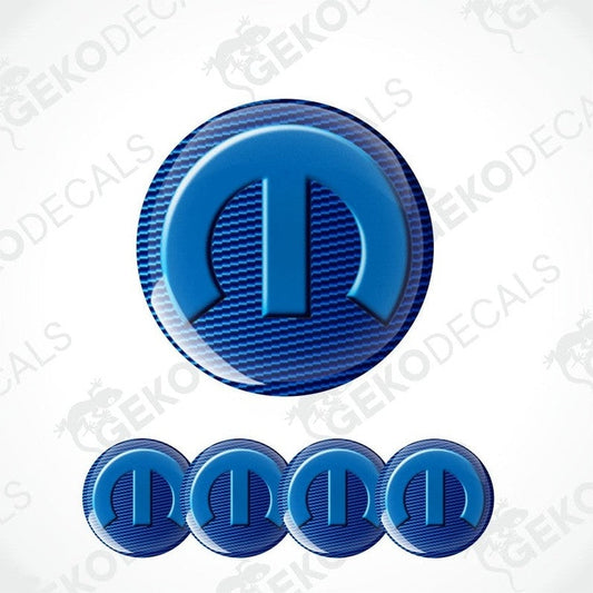 Blue circular decal with a symbol on a white background with 'GECKODECALS' text.