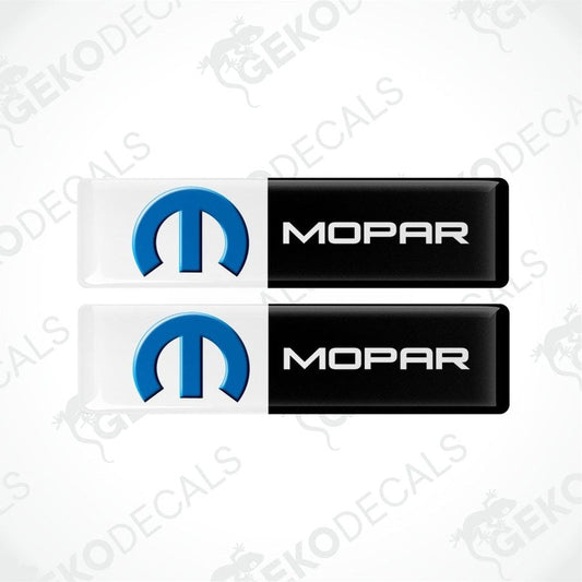 Two Mopar logos, one blue and one black, on a white background with 'Geckodecals' branding.