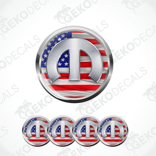 Metallic Omega symbol with American flag design on a white background, featuring the brand 'Geckodecals'.