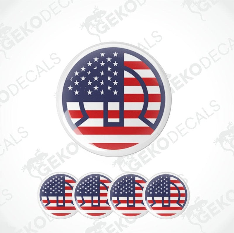Set of American flag-themed stickers with a helmet design on a white background.