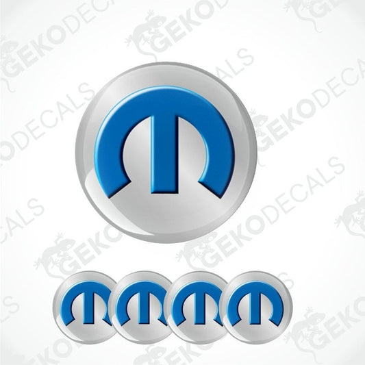 Set of Mopar logos with blue 'M' symbol on a white background