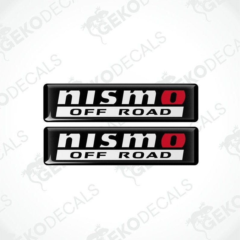 Two black, red, and white vinyl stickers with a checkered pattern and the NISMO  OFF ROAD  brand logo.