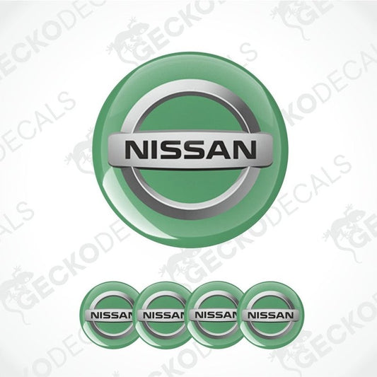 Green and silver Nissan logo decal on a white background with 'Gecko Decals' branding.