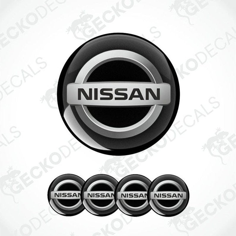 Nissan logo and four smaller Nissan emblems on a white background with 'GECKODECALS' watermark.