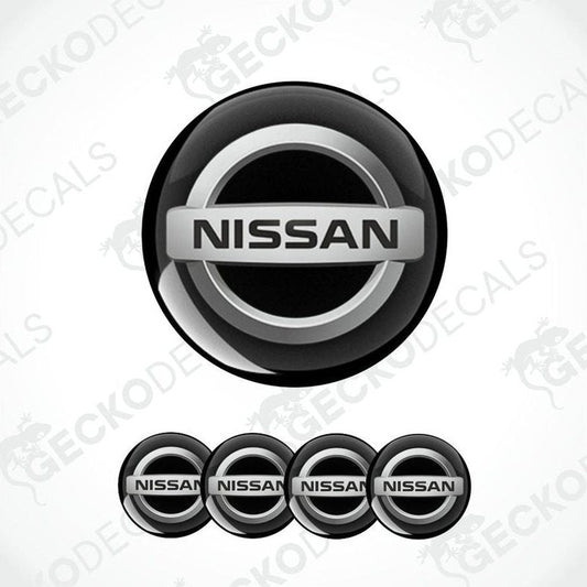 Nissan logo and four smaller Nissan emblems on a white background with 'GECKODECALS' watermark.