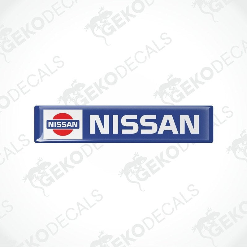  Blue vinyl decals with the Nissan logo in white and red.