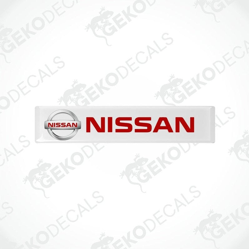  White vinyl stickers with the NISSAN logo in red and white.