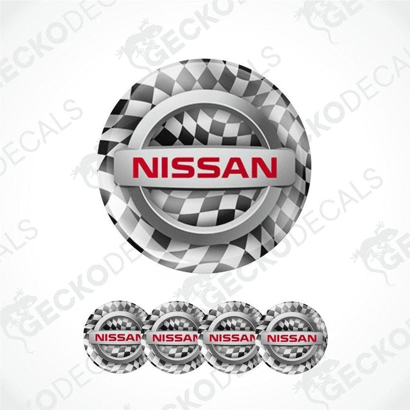 Nissan logo with checkered pattern and five smaller Nissan logos below on a white background.